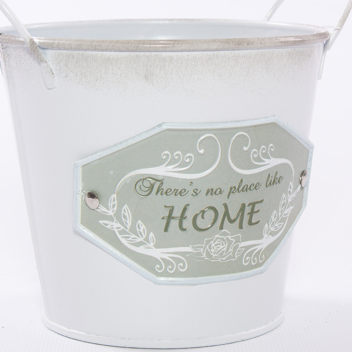 Portavaso in latta bianco e grigio con scritta Home, Ø12H10,5 cm (kit da 10)