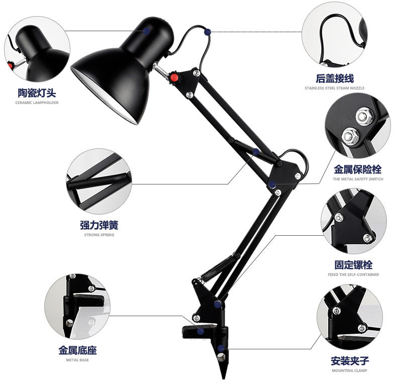 Lampada da scrivania LED a braccio lungo, pieghevole – foto 3