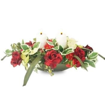 Composizione vaso&fiori rossi, 23 cm