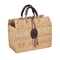 Borsa in giunco con manici in cuoio, 32H26 cm