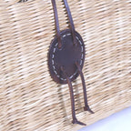 Borsa in giunco con manici in cuoio, 32H26 cm