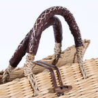 Borsa in giunco con manici in cuoio, 32H26 cm