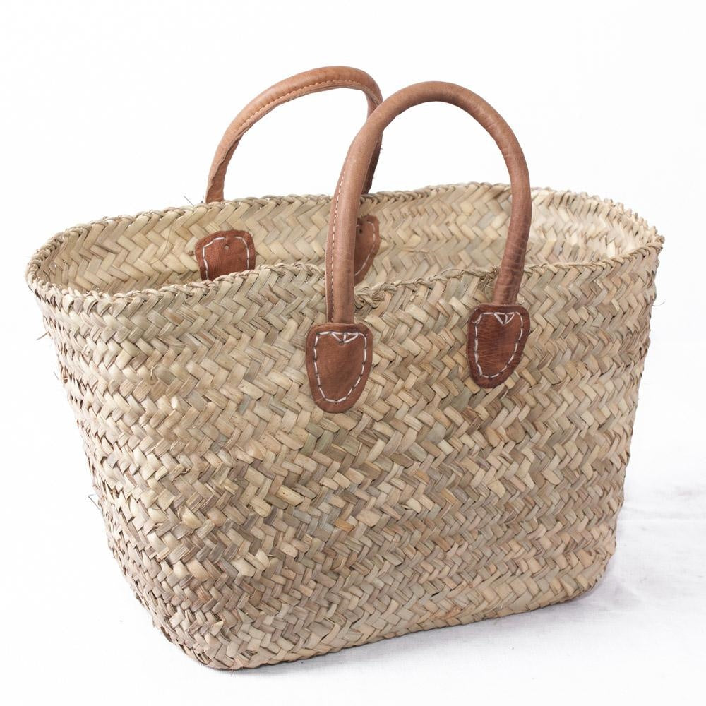 Borsa rettangolare in palma con manici in pelle, 48x20H30 cm