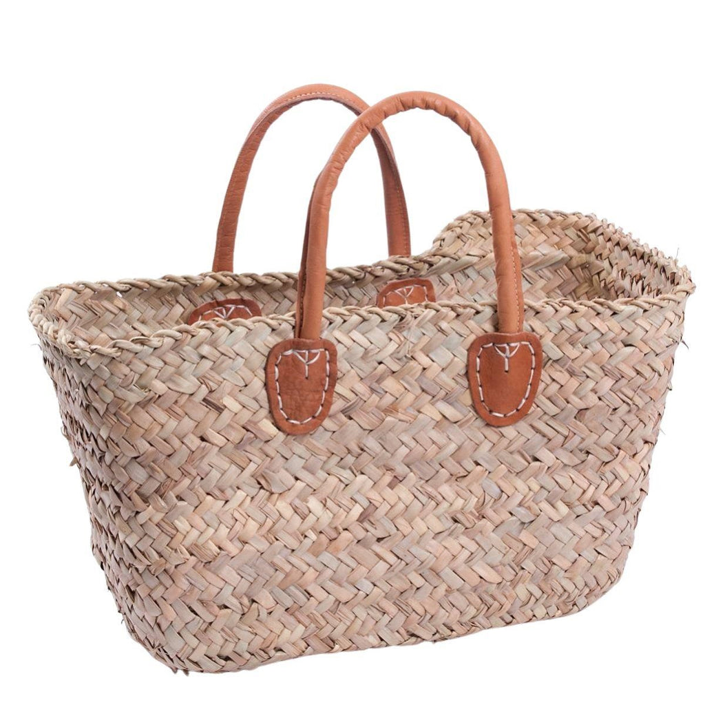 Borsa in palma con manici in cuoio, 40x20H25 cm