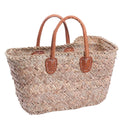 Borsa in palma con manici in cuoio, 40x20H25 cm