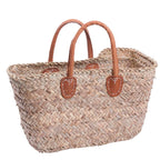 Borsa in palma con manici in cuoio, 40x20H25 cm