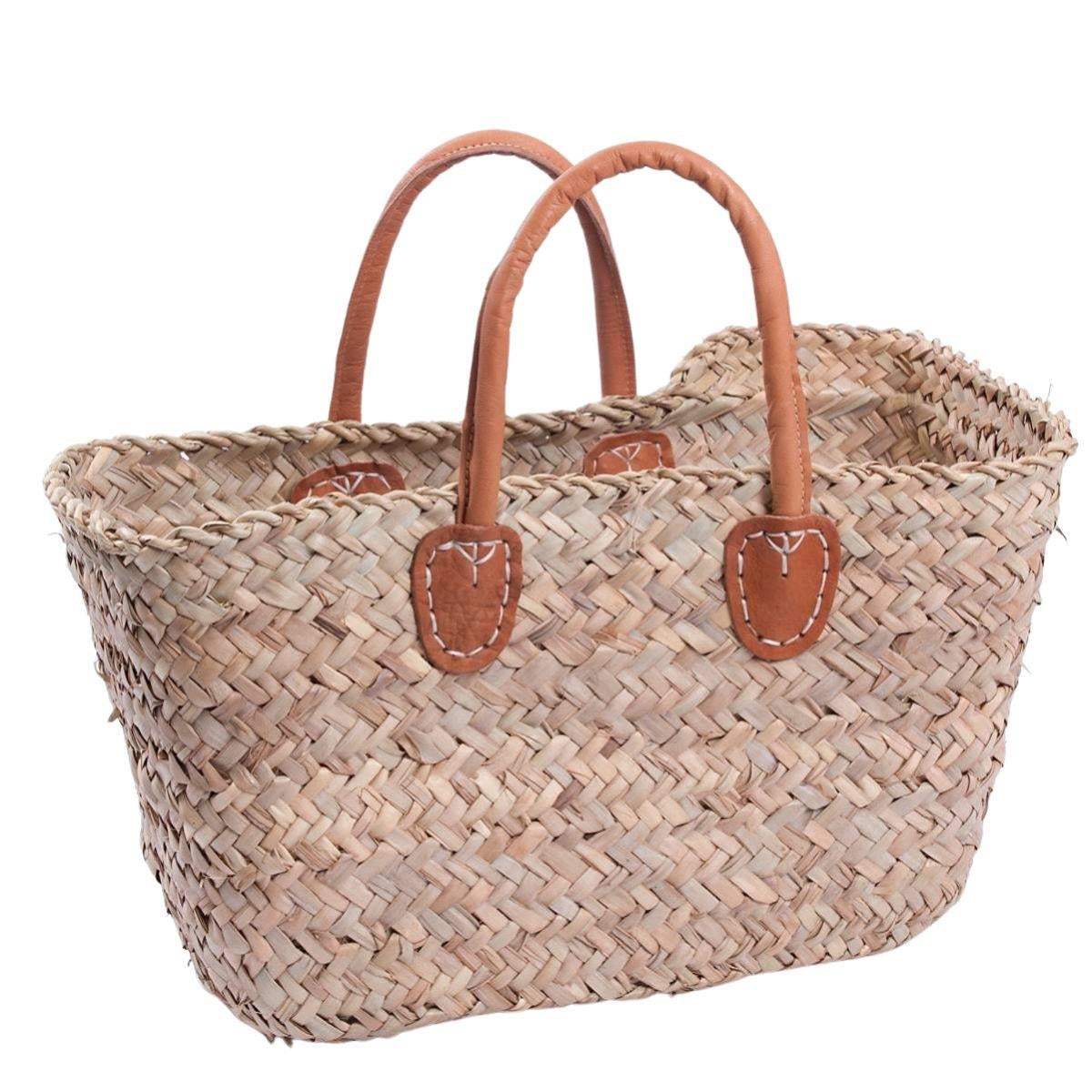 Borsa in palma con manici in cuoio, 40x20H25 cm
