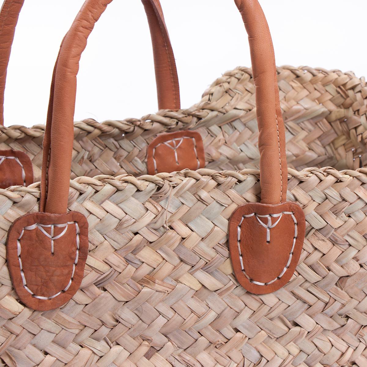 Borsa in palma con manici in cuoio, 40x20H25 cm
