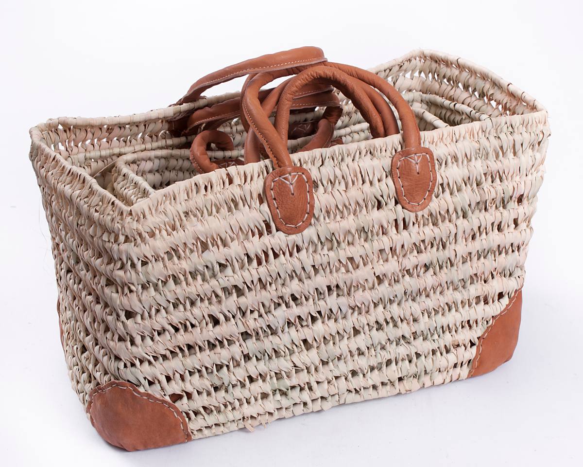 Borsa in palma traforata, 50x25H33 cm, set di 4