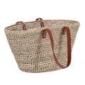 Borsa in palma ovale traforata con manici in cuoio, 46x15x25 cm