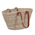 Borsa in palma ovale traforata con manici in cuoio, 46x15x25 cm