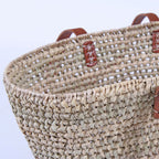 Borsa in palma ovale traforata con manici in cuoio, 46x15x25 cm