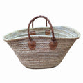 Borsa larga in palma con manici corti in cuoio intrecciato, 59x29 cm