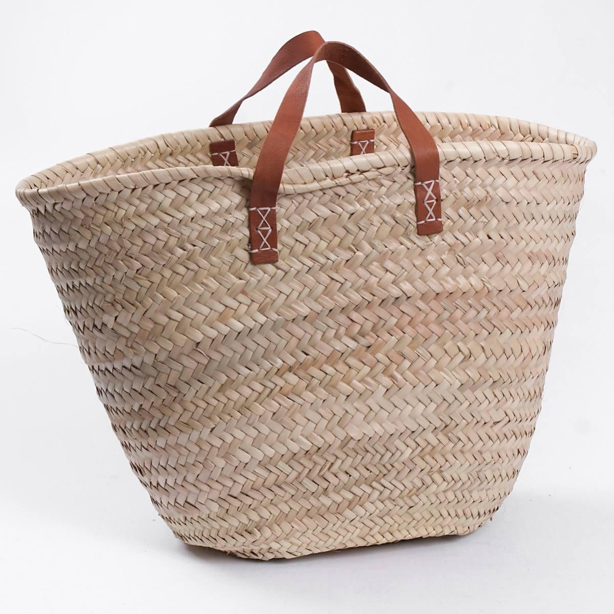 Borsa in palma con manici in cuoio, 59x29 cm