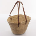 Borsa in palma con manici in cuoio, Ø30H25 cm (kit da 3)