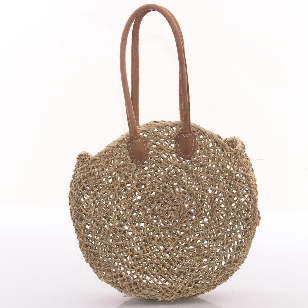 Borsa in foglia di palma traforata, Ø40 cm con manici da 65 cm