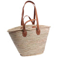 Borsa in fibra di palma con manici in cuoio, 48x28H35 cm
