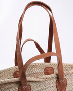 Borsa in fibra di palma con manici in cuoio, 48x28H35 cm