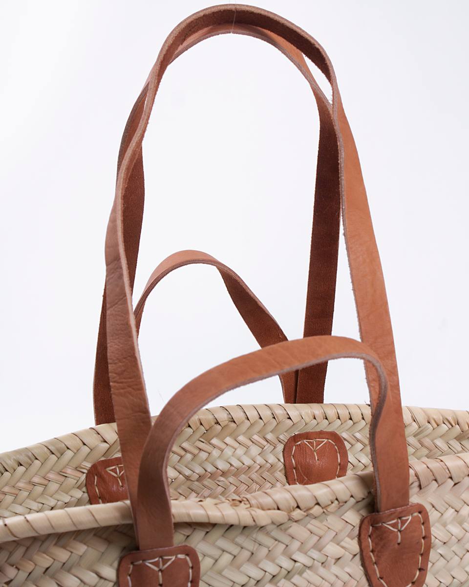 Borsa in fibra di palma con manici in cuoio, 48x28H35 cm