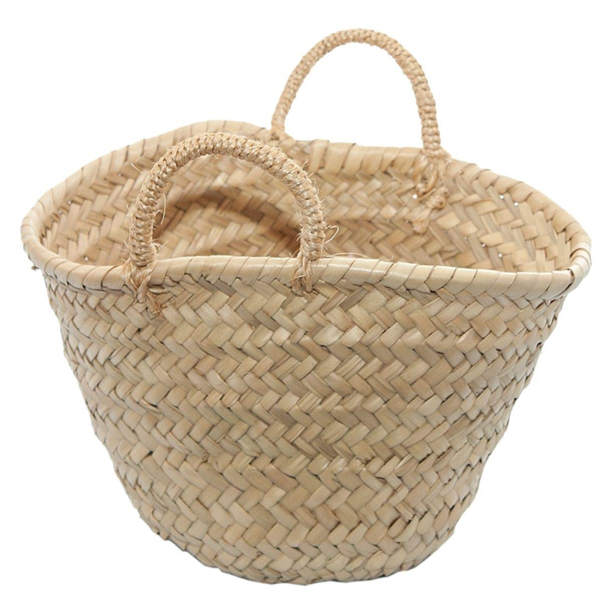Cestino svuotatasche in palma con manici in sisal, Ø16H9 cm (kit da 5)