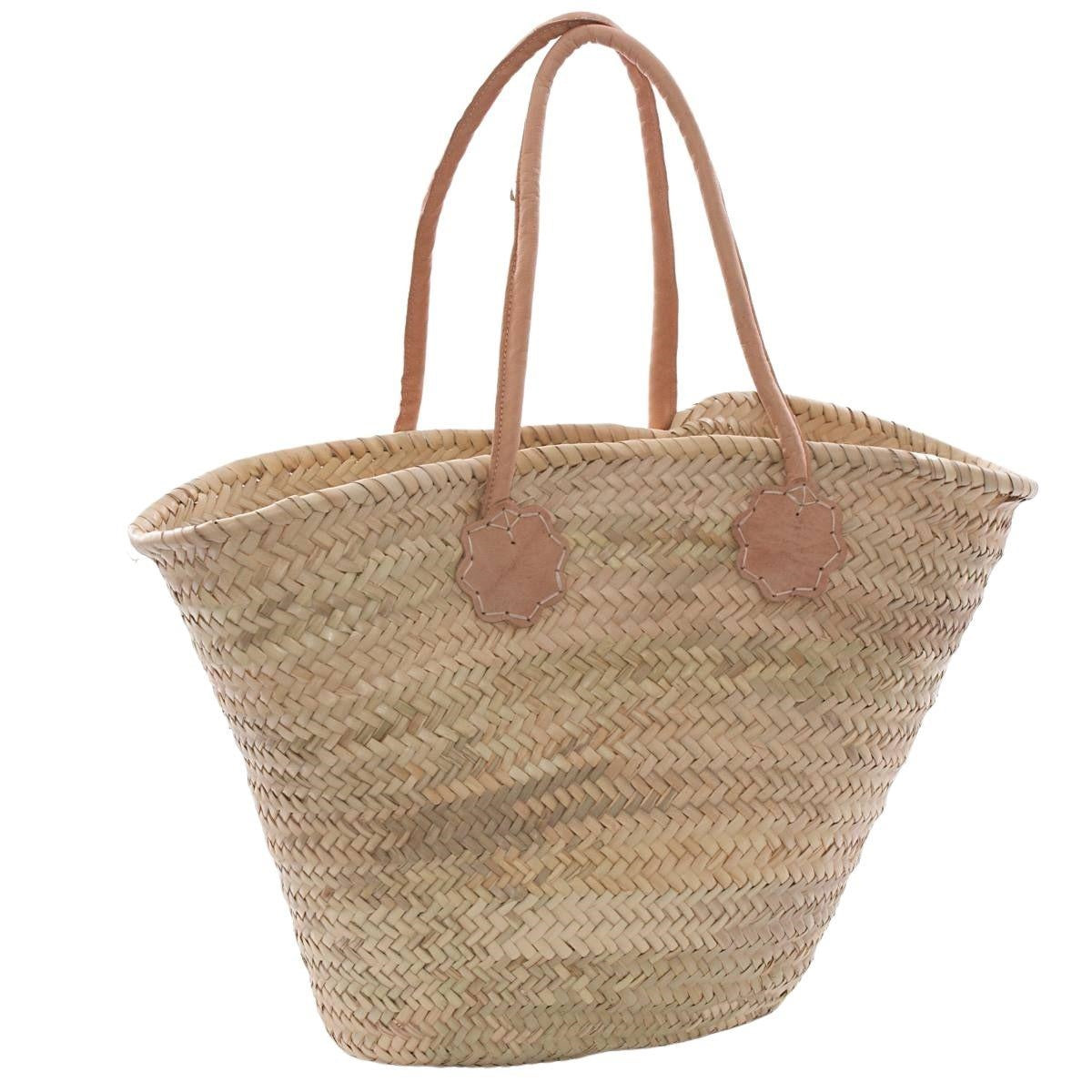 Borsa in palma grande con manici lunghi in cuoio, 65x40x53 cm
