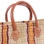 Borsa rettangolare in giunco naturale con righe arancio, 39x16x26 cm