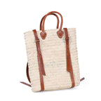 Borsa zaino in palma con manici in ecopelle, 31x13H38 cm