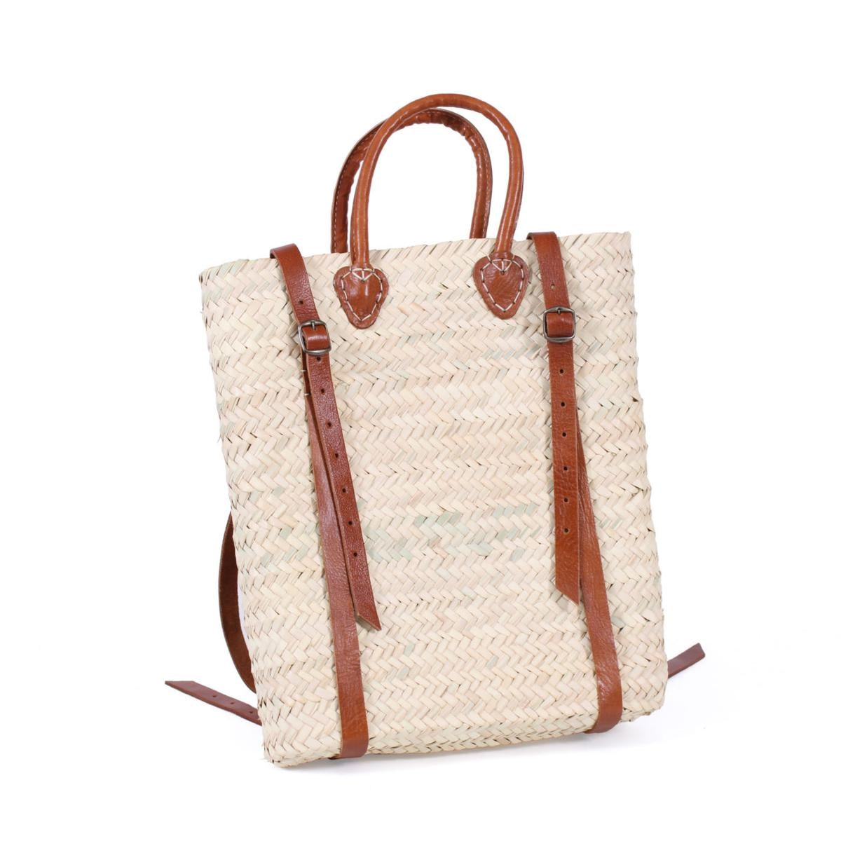 Borsa zaino in palma con manici in ecopelle, 31x13H38 cm