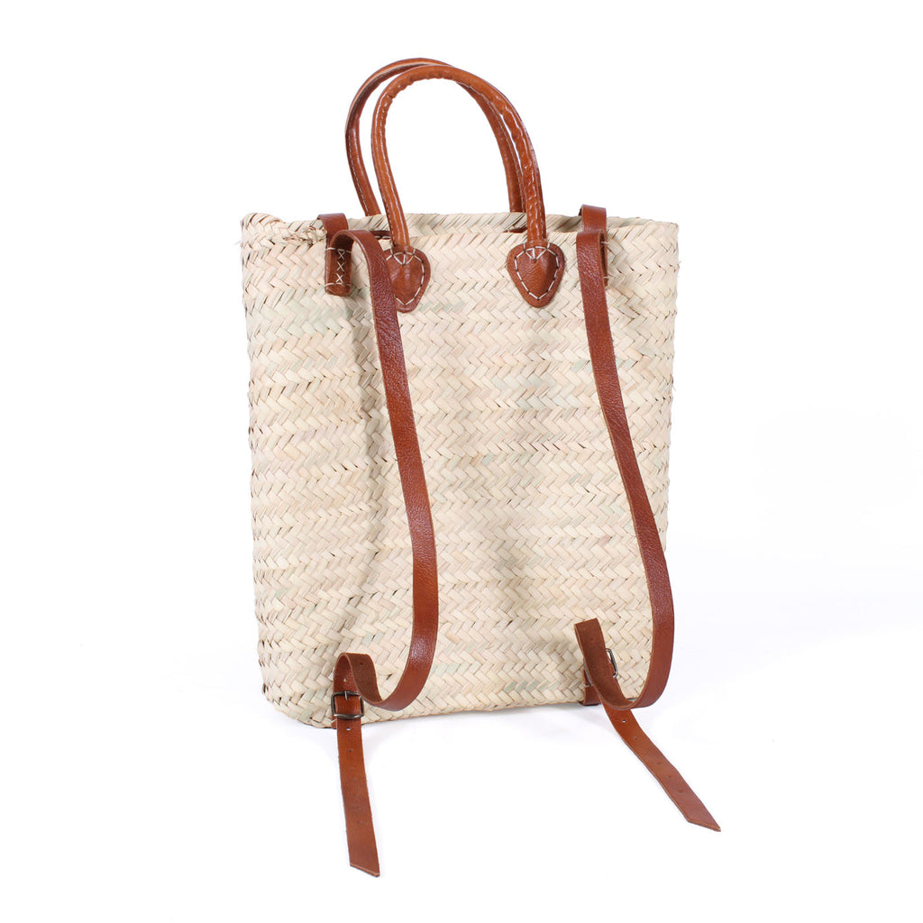 Borsa zaino in palma con manici in ecopelle, 31x13H38 cm