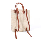 Borsa zaino in palma con manici in ecopelle, 31x13H38 cm