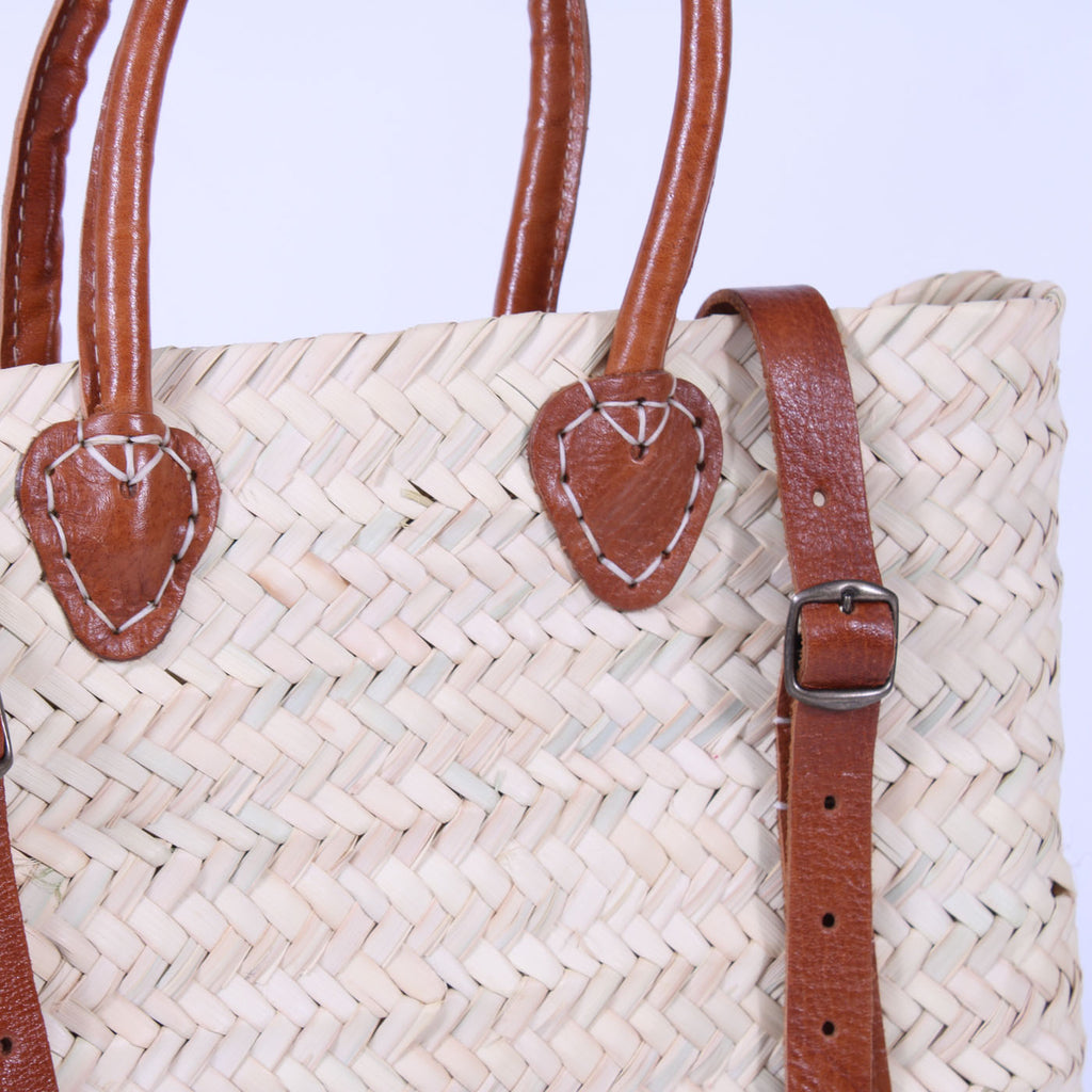 Borsa zaino in palma con manici in ecopelle, 31x13H38 cm