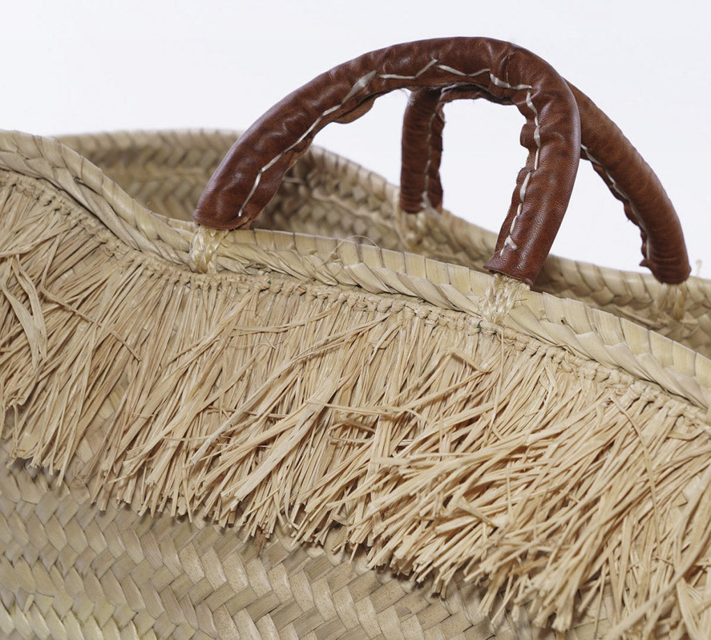 Borsa in foglia di palma con frange, 55x28x27 cm