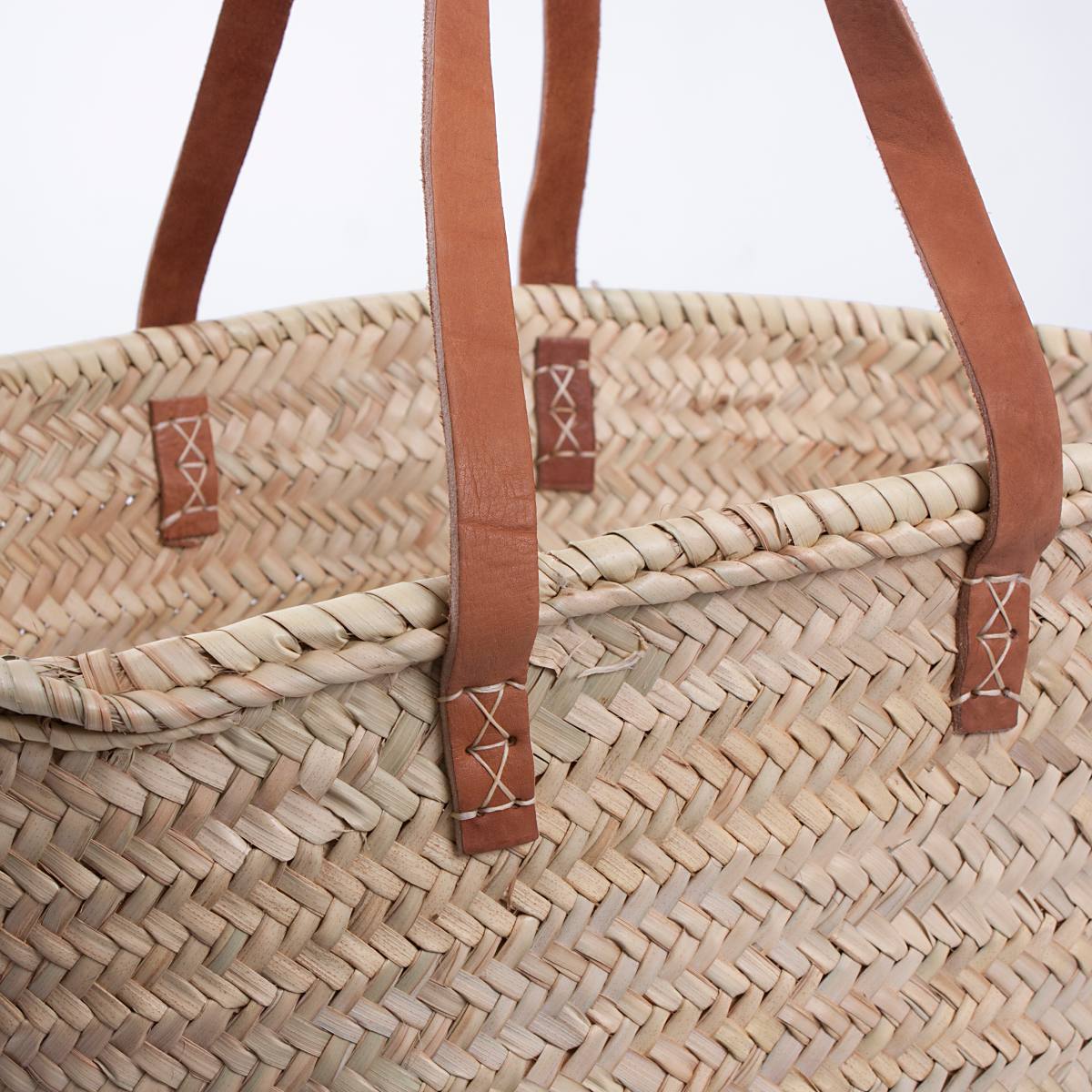Borsa ovale in palma con manici lunghi in cuoio, 55x33x35 cm