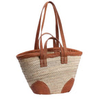 Borsa in palma con quattro manici in cuoio, 51x28H27 cm
