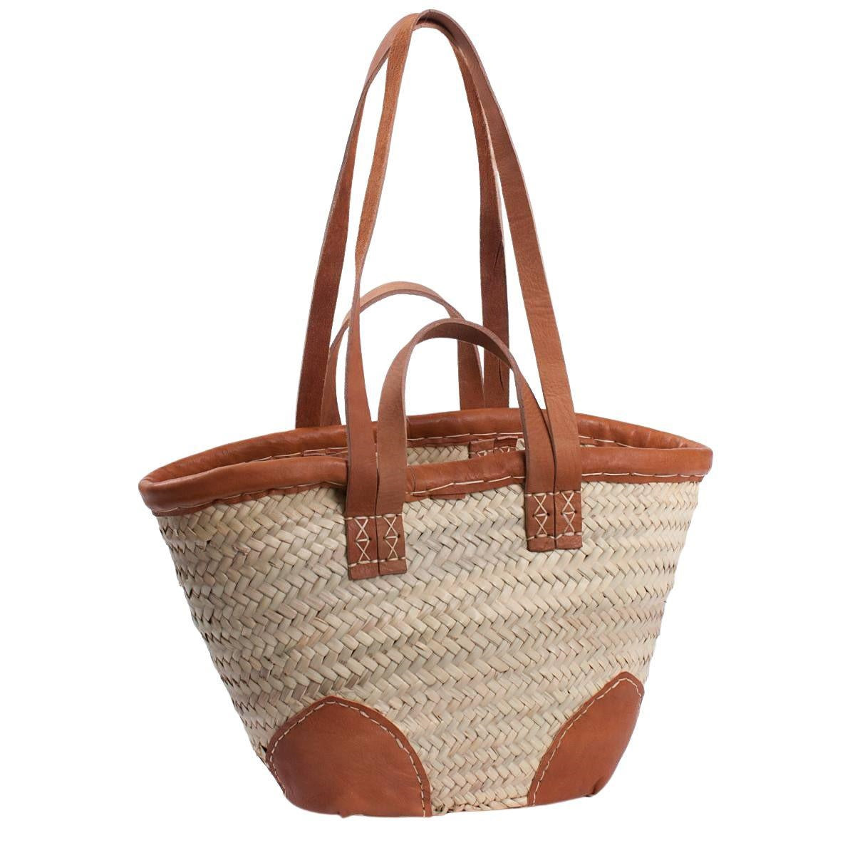 Borsa in palma con quattro manici in cuoio, 51x28H27 cm