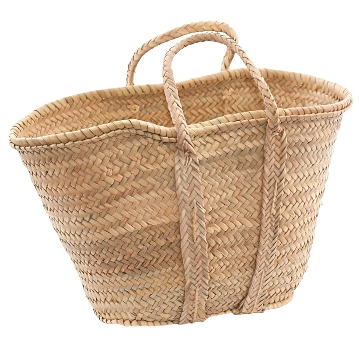 Borsa in palma naturale con doppi manici intrecciati, 51x28x27 cm