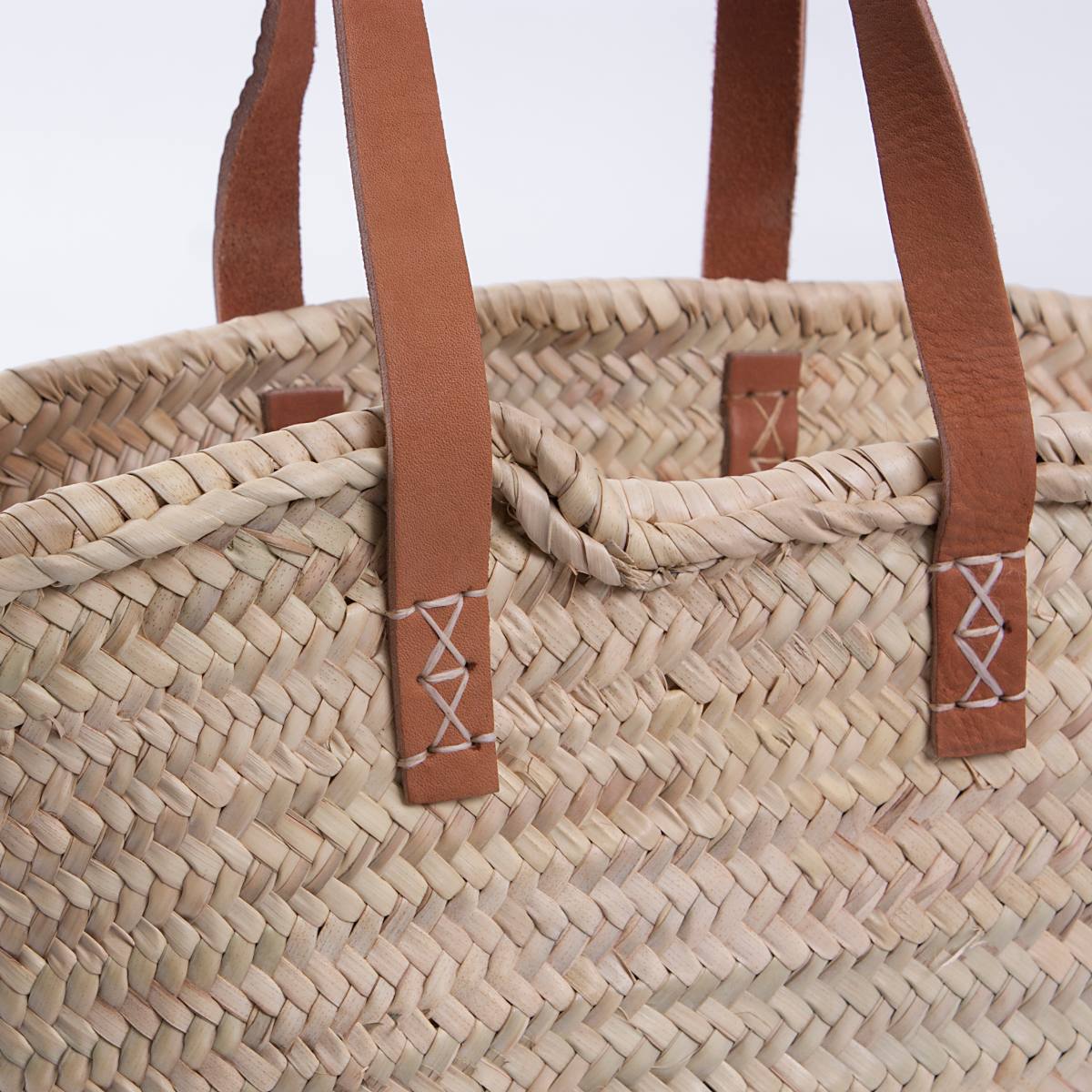 Borsa in palma con manici in ecopelle, 48x25x29 cm