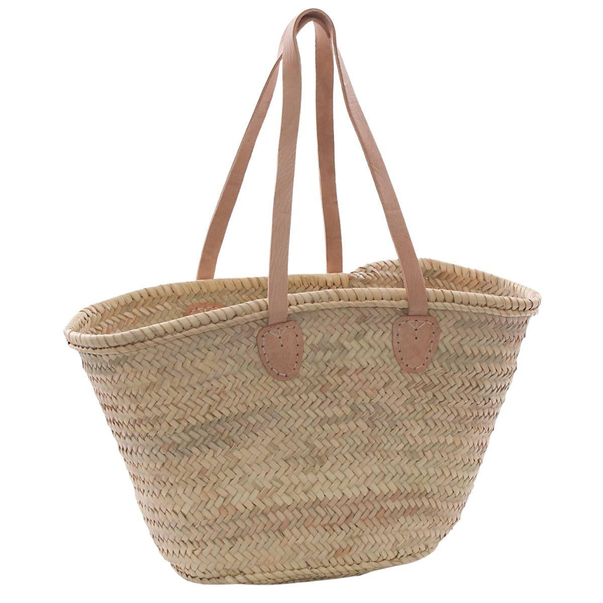 Borsa ovale in foglia di palma con manici in pelle, 50x26x28 cm