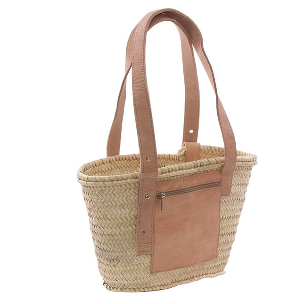 Borsa in palma con tasca in pelle e manici regolabili, 48x15x25 cm
