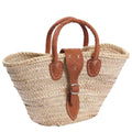 Borsa in palma con manici in cuoio, 48x15xH24/34 cm