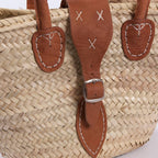 Borsa in palma con manici in cuoio, 48x15xH24/34 cm