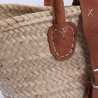 Borsa in palma con manici in cuoio, 48x15xH24/34 cm