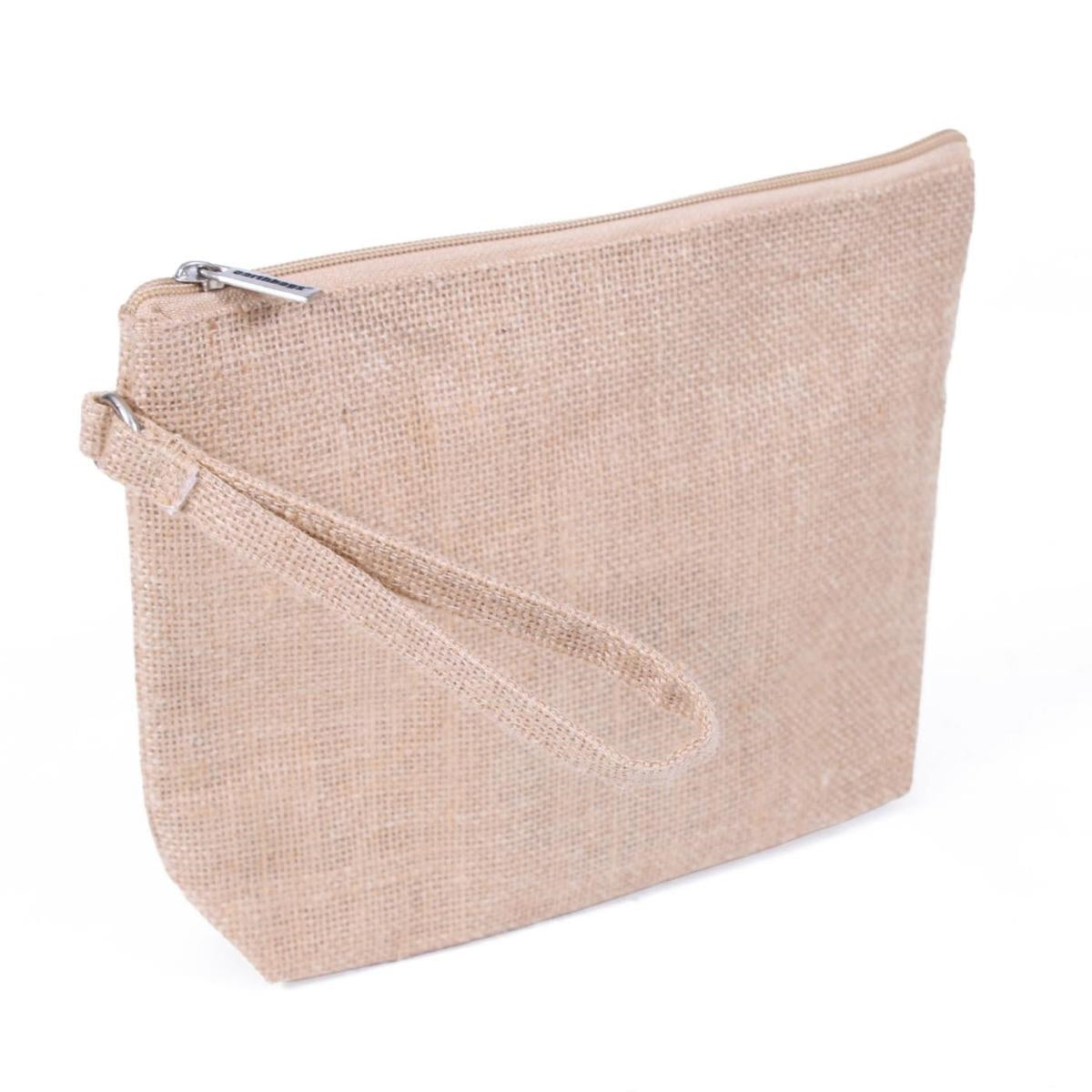 Pochette in juta rosa naturale con zip e laccetto, 24x18 cm
