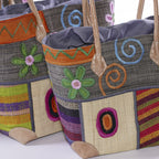 Set di 3 borse in rafia colorata, 30x22H34 cm