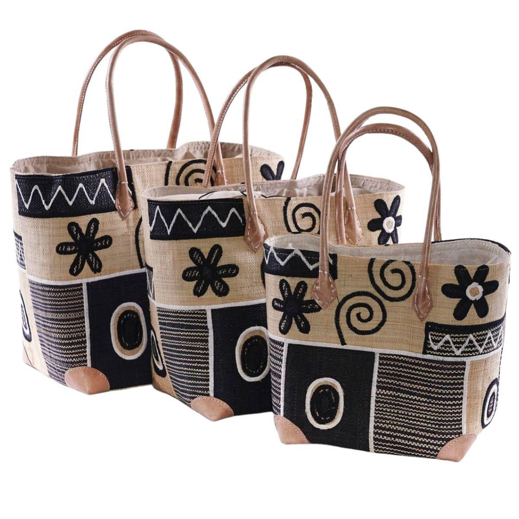 Borse in rafia colorata, set di 3, 30x22x34 cm