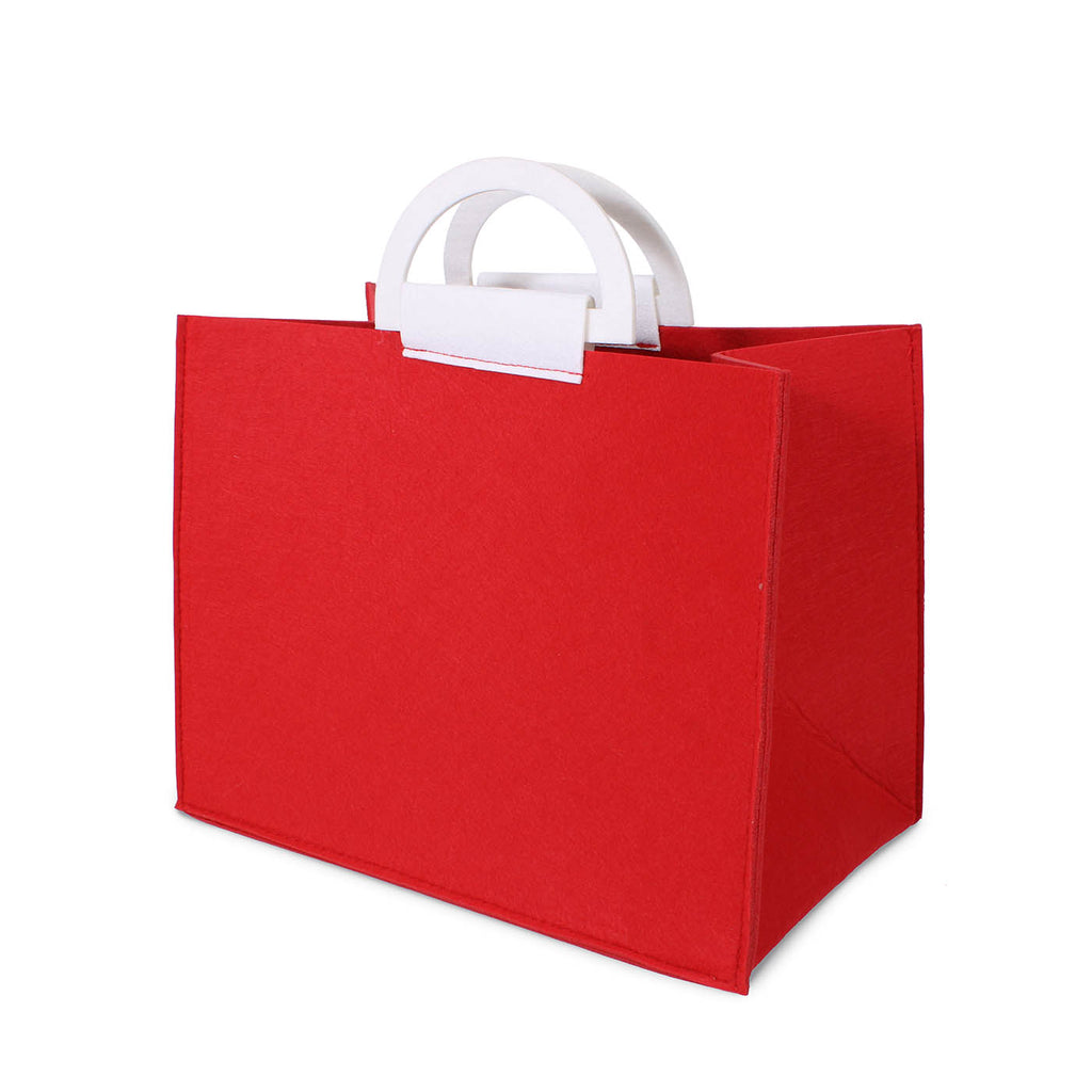 Borsa in panno rosso con cavallino e scritta Merry Christmas, 34x20x26 cm