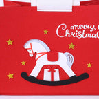 Borsa in panno rosso con cavallino e scritta Merry Christmas, 34x20x26 cm