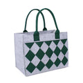 Borsa in feltro grigio a rombi verdi, 34x20x26 cm