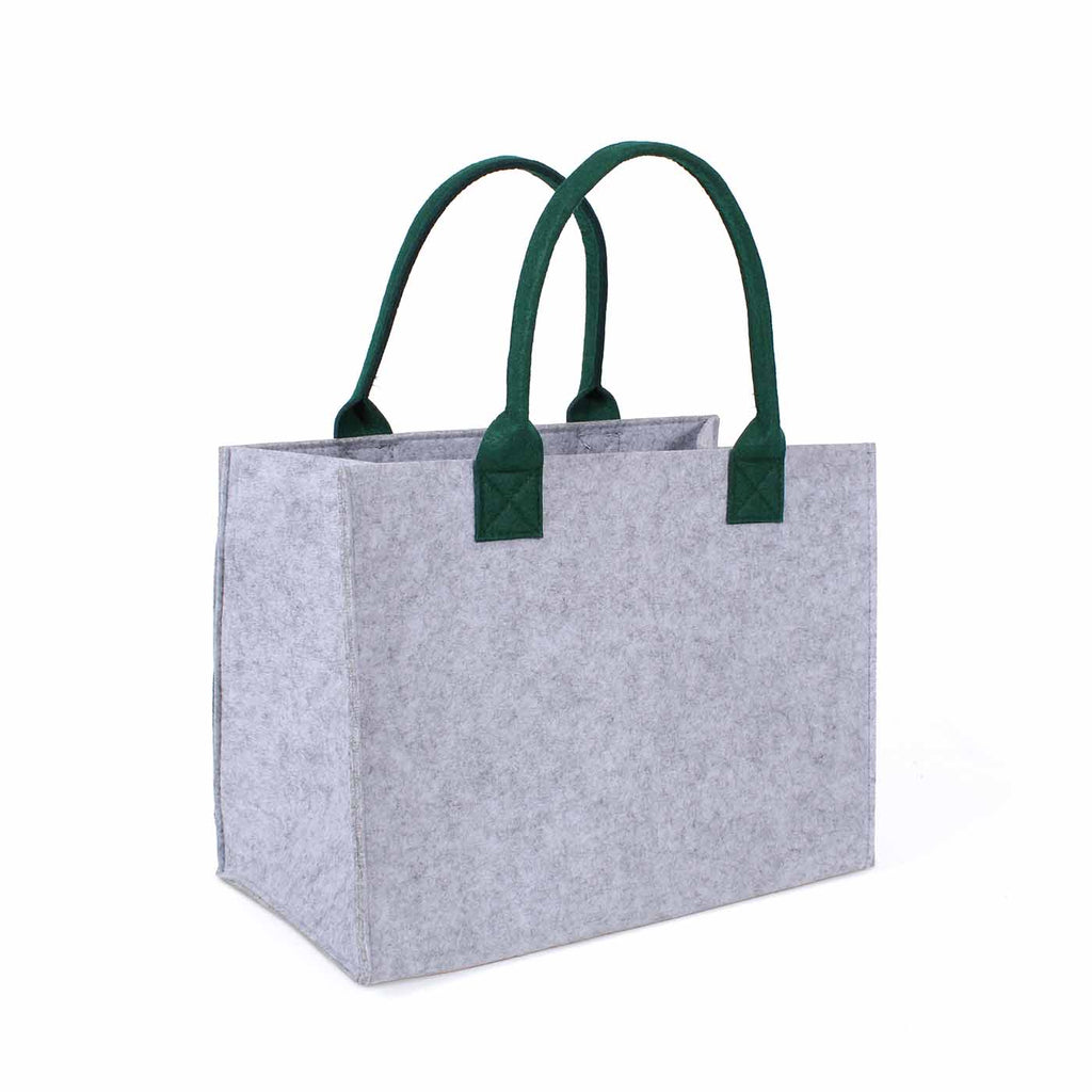 Borsa in feltro grigio a rombi verdi, 34x20x26 cm