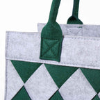 Borsa in feltro grigio a rombi verdi, 34x20x26 cm